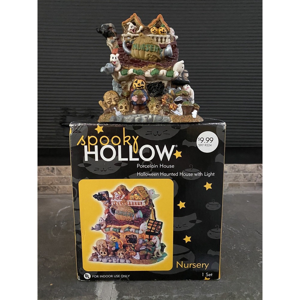 VTG Spooky Hollow‎ Halloween Lighted Village House Porcelain Nursery CIB